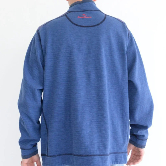 Tommy Bahama New England Patriots Navy Blue Reversible Half Zip Pullover Sweater - Picture 5 of 11